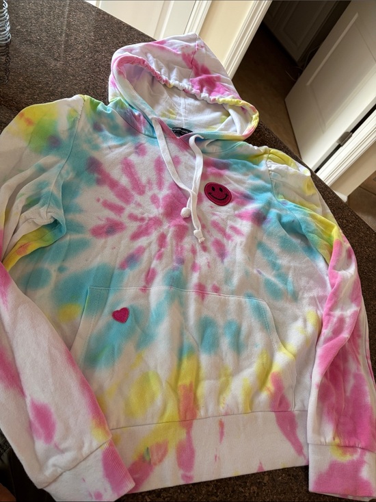 Generation Love Tops - Generation Love Ladies Pink Blue Yellow Tie-Dye Smile Patch Hoodie-M